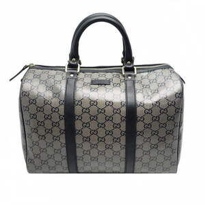 Gucci Boston Bag White Pattern GG Crystal Leather Black Gray
